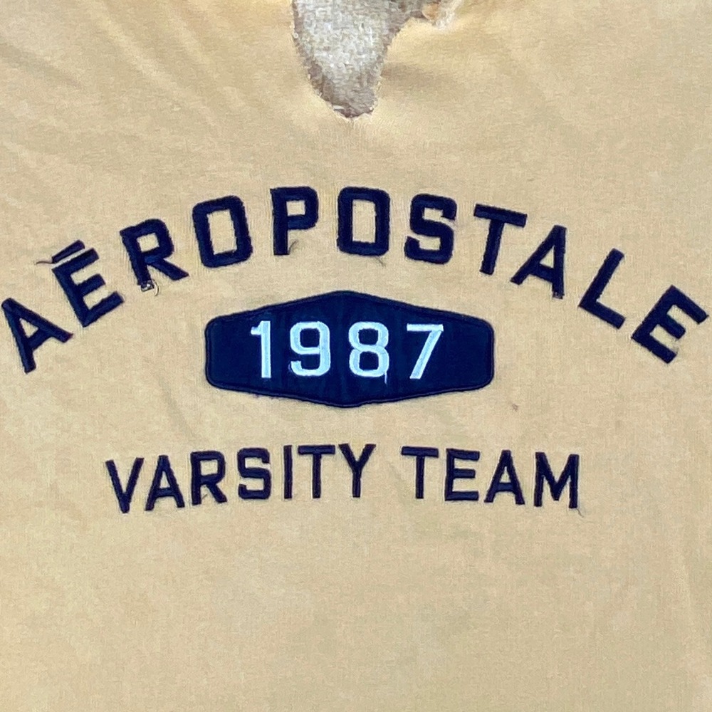 Vintage Aeropostale Hoodie Mens S Yellow Varsity Team Pullover Sweatshirt Y2k - Picture 2 of 9